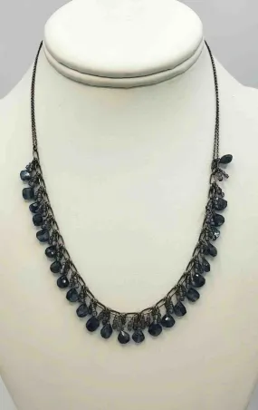 Blue Silvertone Natural Stone Glass Beaded Necklace