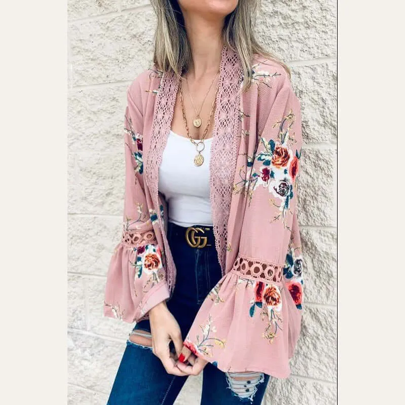 Blush Floral Lace Kimono Cardigan