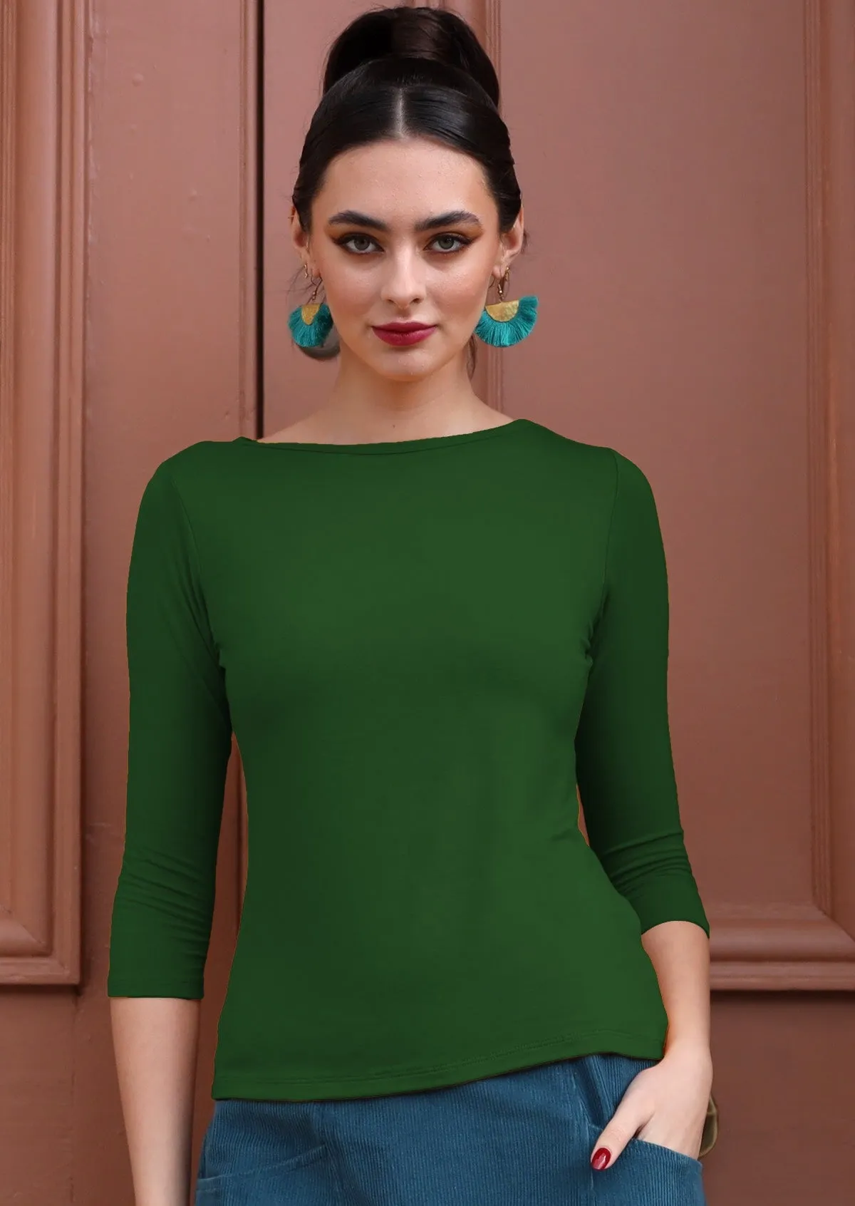 Boat Neck Top Forest Green