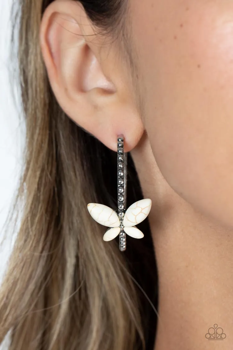 Bohemian Butterfly White Stone Hoop Earrings - Paparazzi Accessories