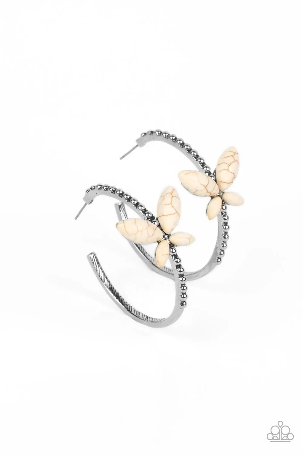 Bohemian Butterfly White Stone Hoop Earrings - Paparazzi Accessories