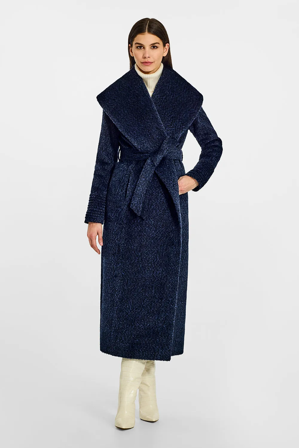 Bouclé Alpaca Maxi Wide Shawl Collar Wrap Coat