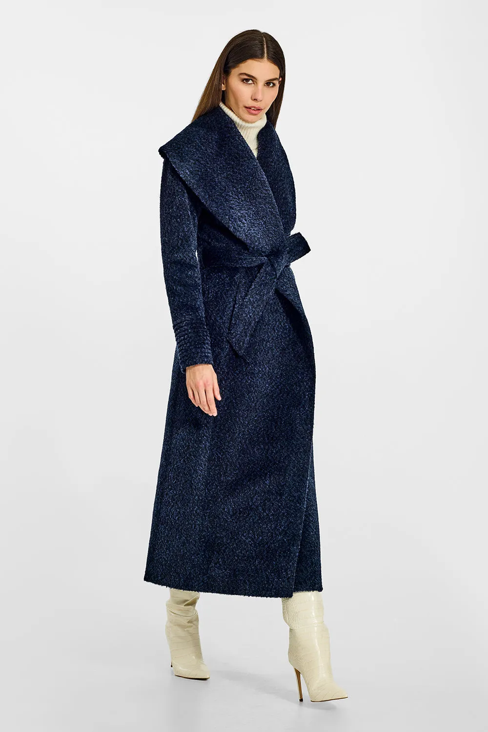 Bouclé Alpaca Maxi Wide Shawl Collar Wrap Coat