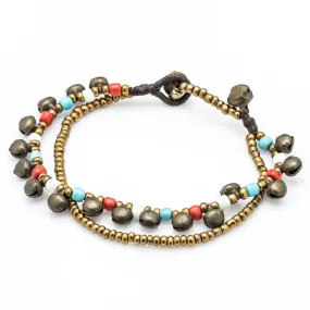 Brass Bell And Multi Bead Double Strand Bracelets