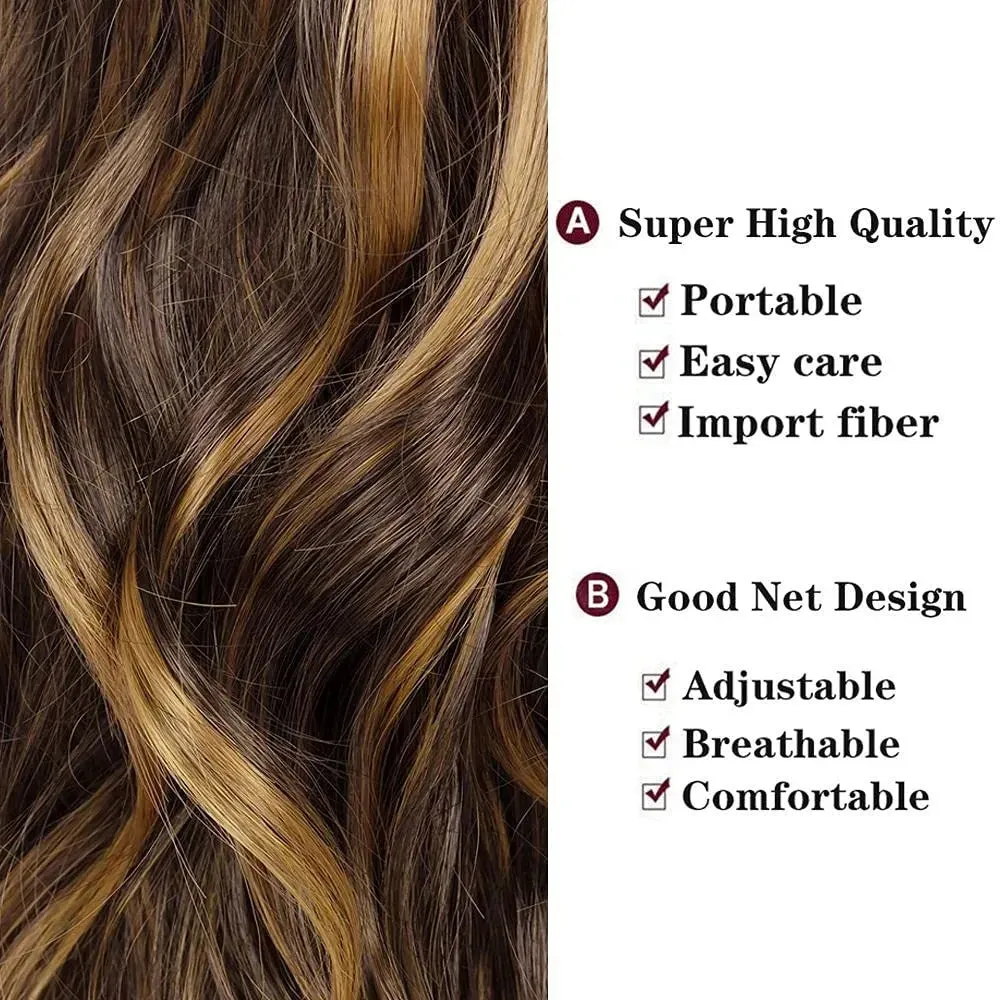 Brown Highlight Body Wave 13X4 Synthetic Lace Frontal Wigs Heat Resistant Fiber 28 30 Inches 4H27 Colored Glueless Wig For Women