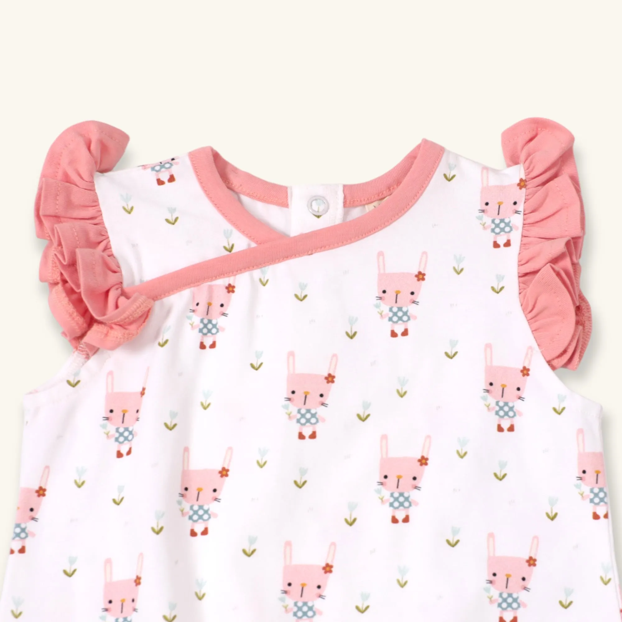 Bunny Ruffle Kimono Short Baby Romper (Organic Jersey)