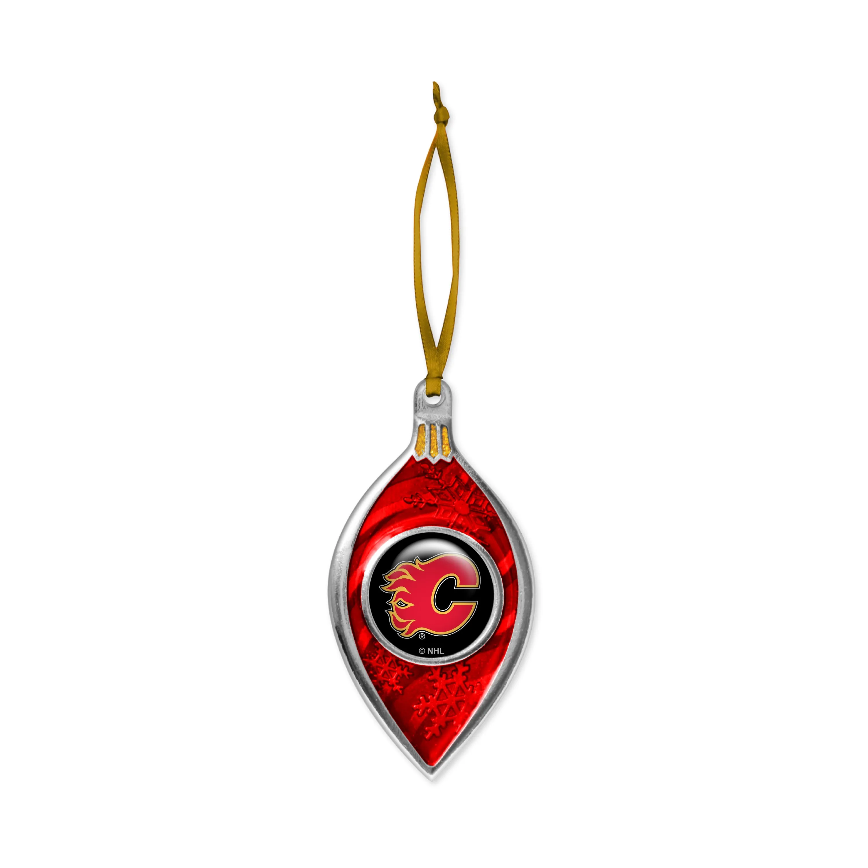 Calgary Flames NHL Hockey Sparkle with Satin Ribbon Christmas Tree Ornament