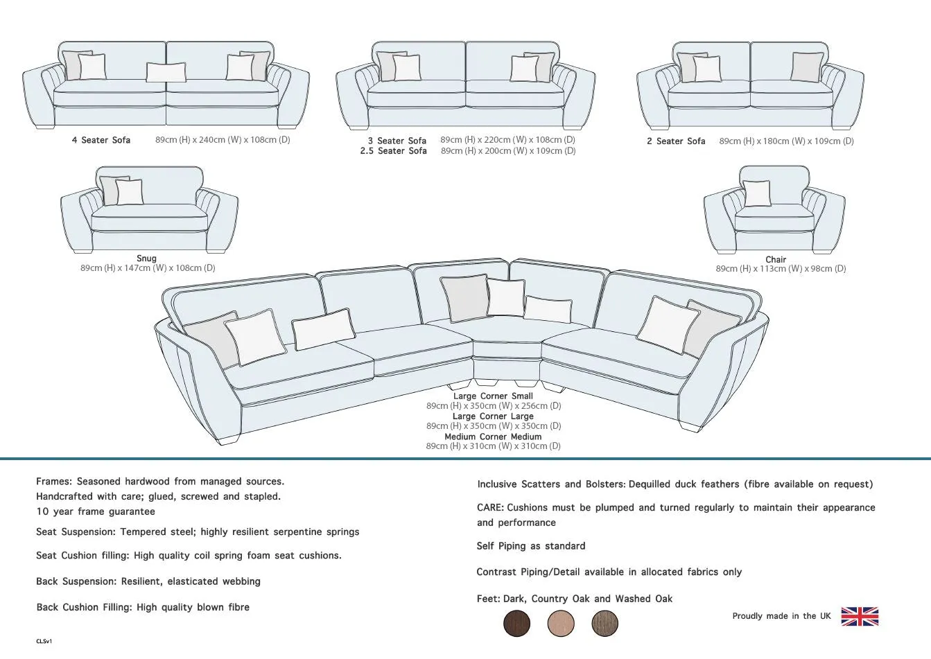 Carson 4 Seater Split Sofa Contrast Piping