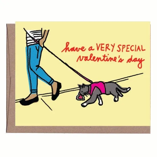 Cat on a Leash Valentine Card