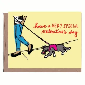 Cat on a Leash Valentine Card