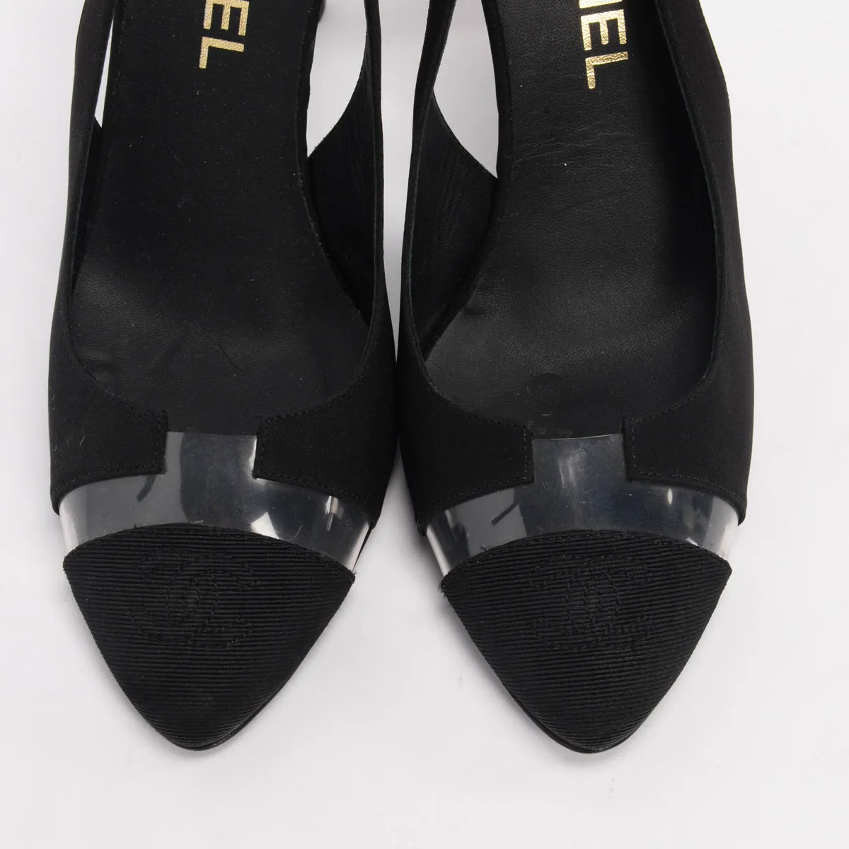 Chanel Black Crepe & Grosgrain CC Cap Toe Pumps 38