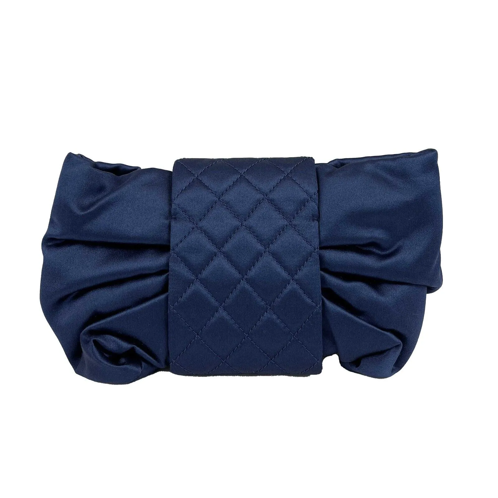 CHANEL - Satin Bow Evening Bag - Navy / Rhodium Clutch / Shoulder Bag