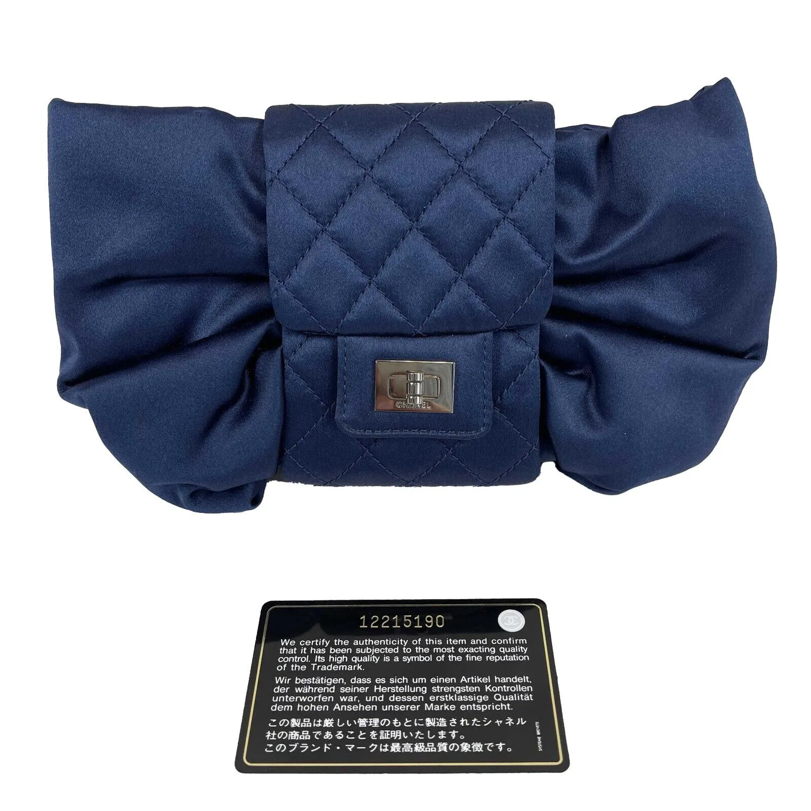 CHANEL - Satin Bow Evening Bag - Navy / Rhodium Clutch / Shoulder Bag