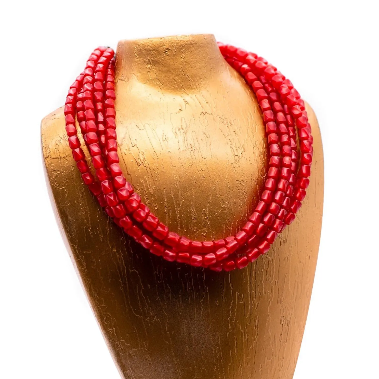 Cherry Red Moonglow Barrel Bead Sylvie Necklace