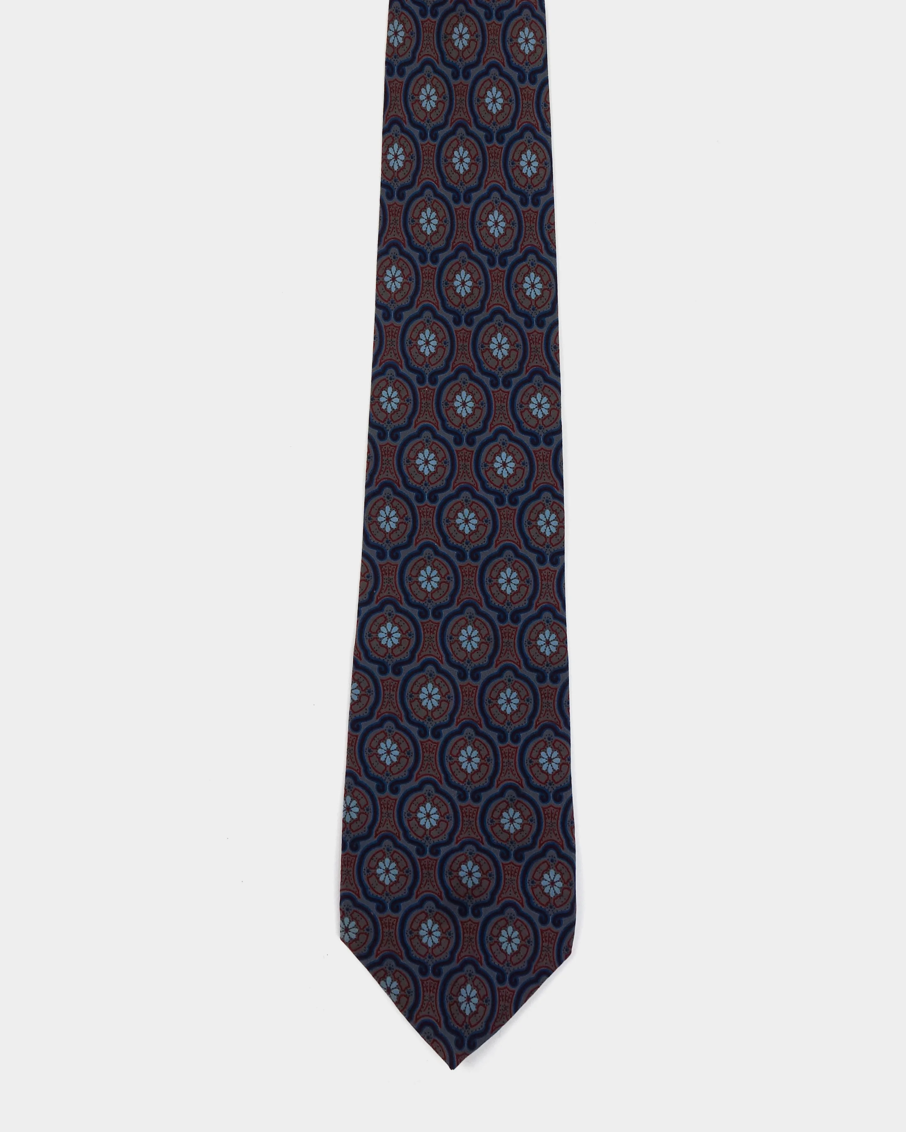 Christian Dior Parsley Blue Print Silk Tie 1990's