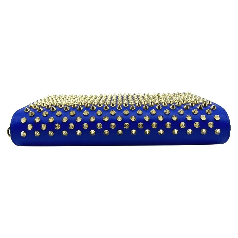 Christian Louboutin Clutch Calfskin Spikes Paloma Blue Leather Shoulder Bag