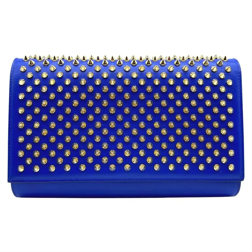 Christian Louboutin Clutch Calfskin Spikes Paloma Blue Leather Shoulder Bag