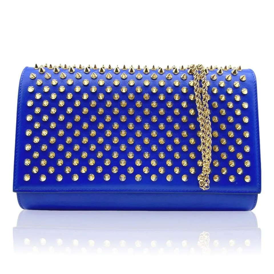 Christian Louboutin Clutch Calfskin Spikes Paloma Blue Leather Shoulder Bag