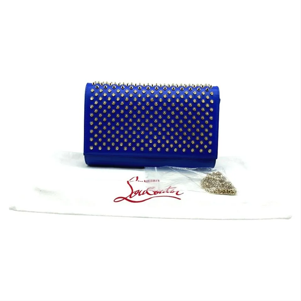 Christian Louboutin Clutch Calfskin Spikes Paloma Blue Leather Shoulder Bag