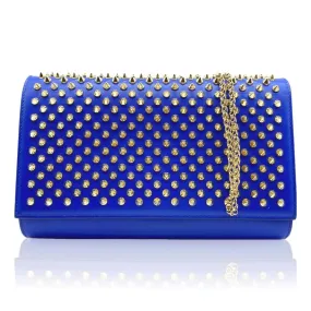 Christian Louboutin Clutch Calfskin Spikes Paloma Blue Leather Shoulder Bag