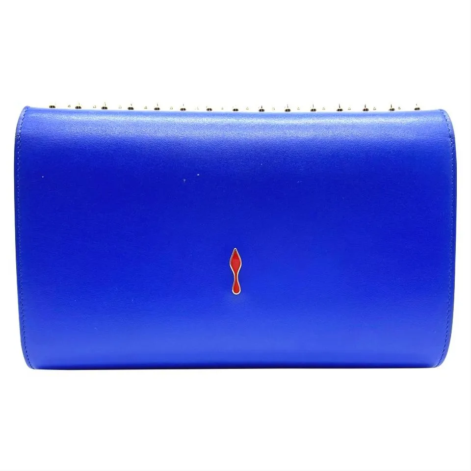 Christian Louboutin Clutch Calfskin Spikes Paloma Blue Leather Shoulder Bag