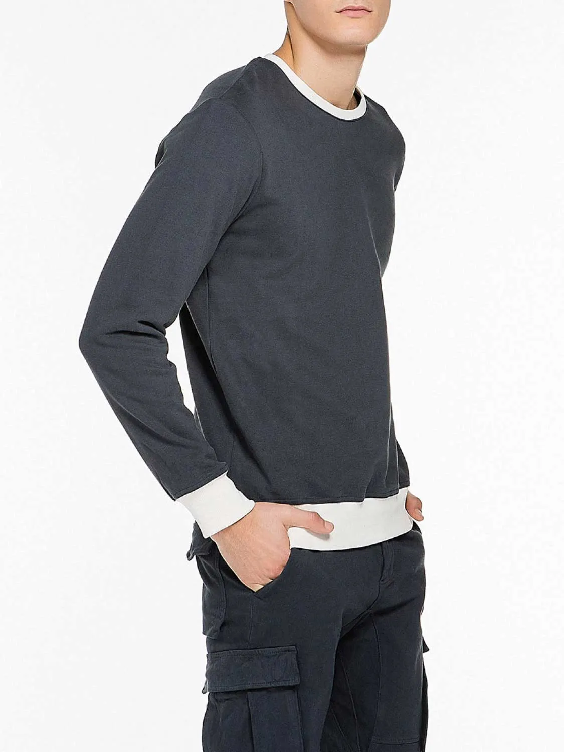 Color Block Crew Neck Sweatshirt Navy Blue