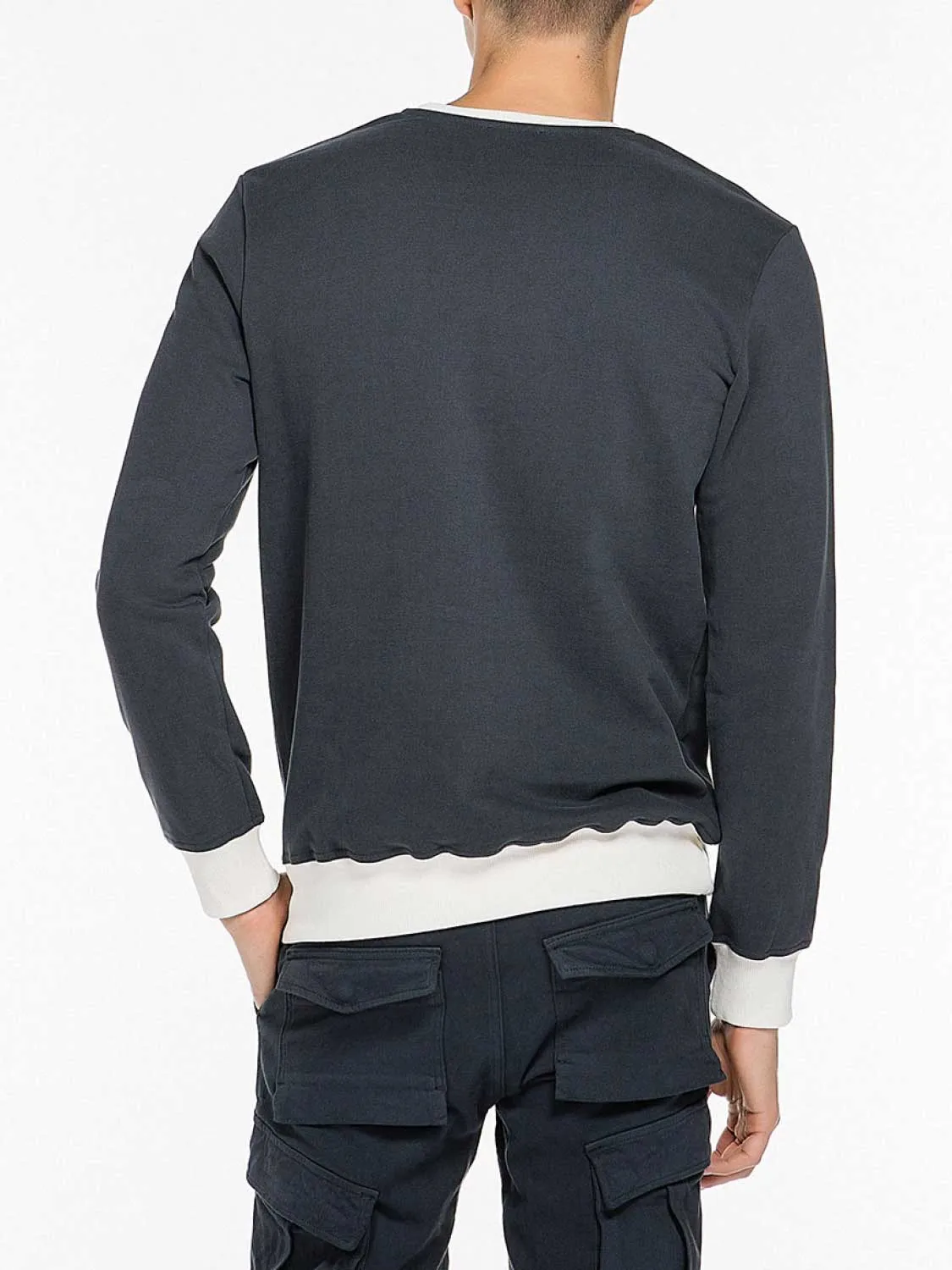 Color Block Crew Neck Sweatshirt Navy Blue