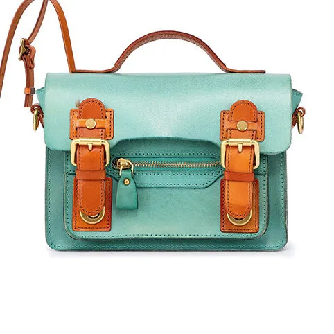 Compact Leather Cambridge Satchel,Stylish Color Contrast Crossbody Leather Bag,For Women-i7bags