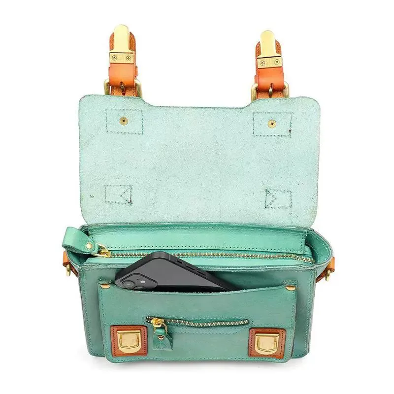 Compact Leather Cambridge Satchel,Stylish Color Contrast Crossbody Leather Bag,For Women-i7bags