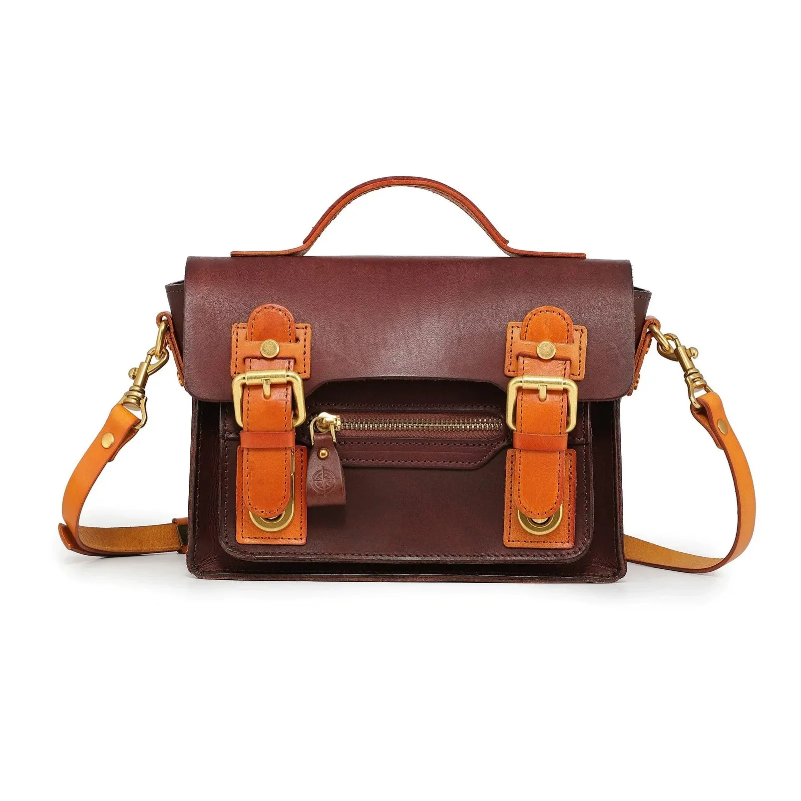 Compact Leather Cambridge Satchel,Stylish Color Contrast Crossbody Leather Bag,For Women-i7bags