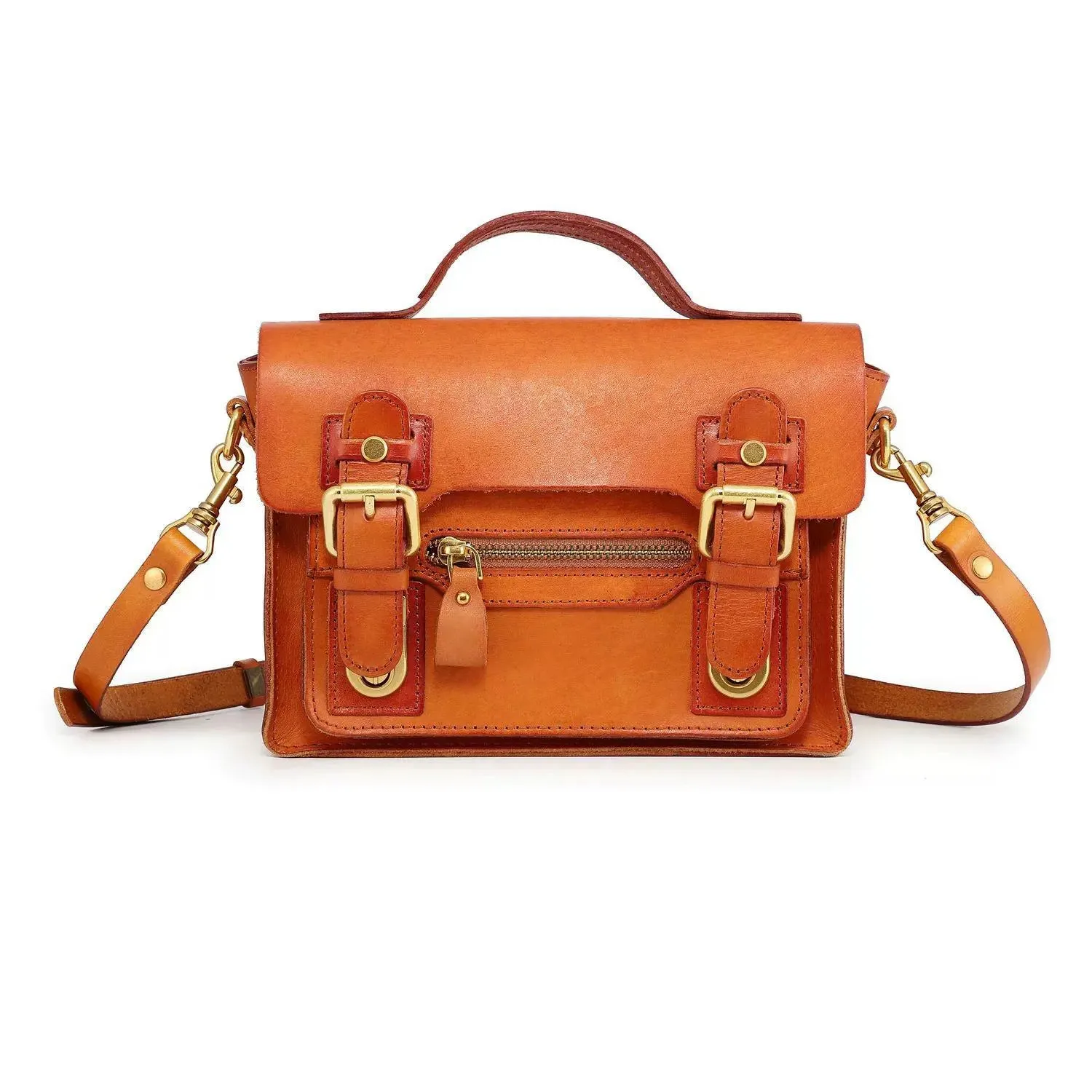 Compact Leather Cambridge Satchel,Stylish Color Contrast Crossbody Leather Bag,For Women-i7bags