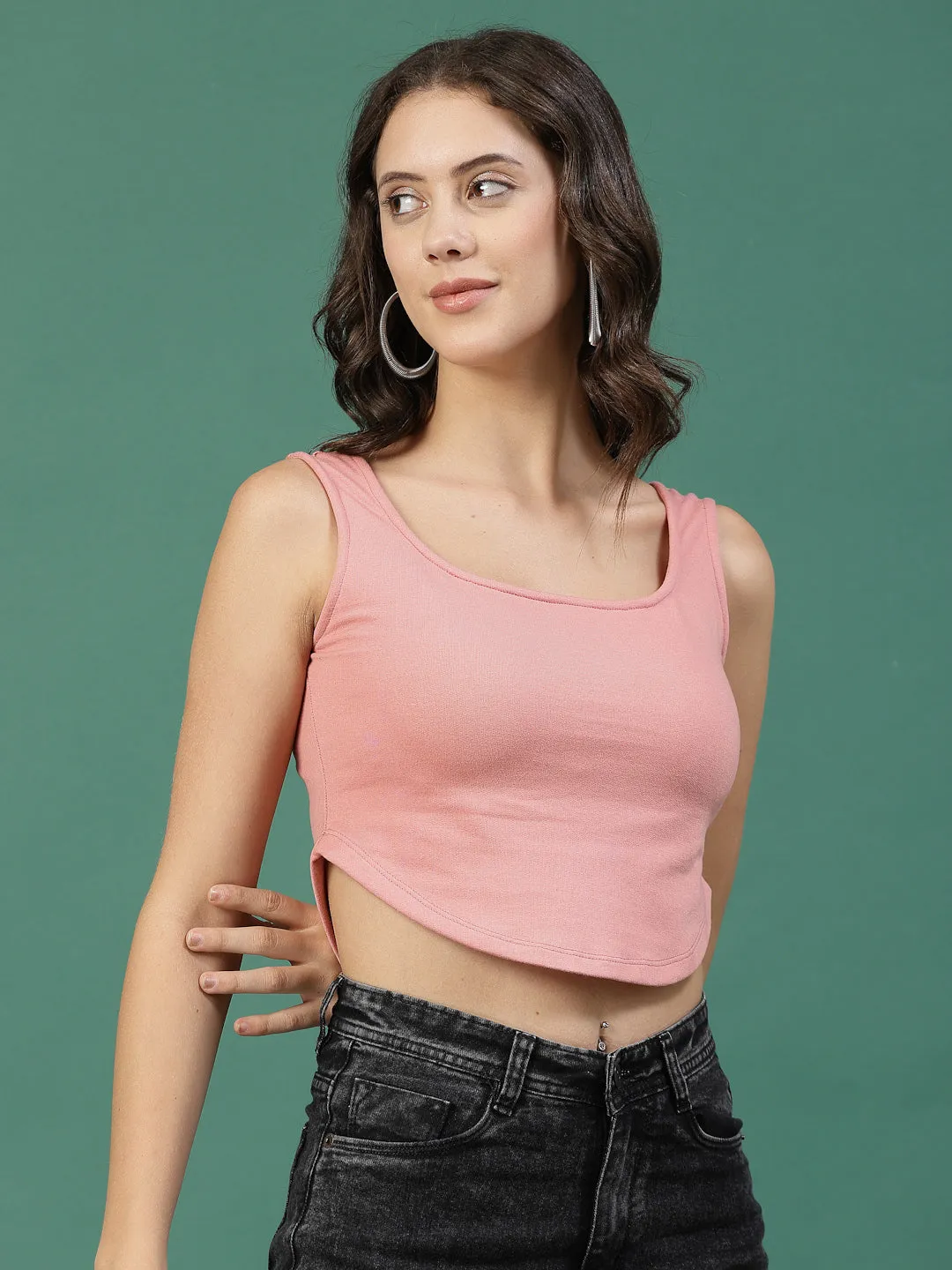 Cool Comfort Solid Scoop Neck Crop Tank Top