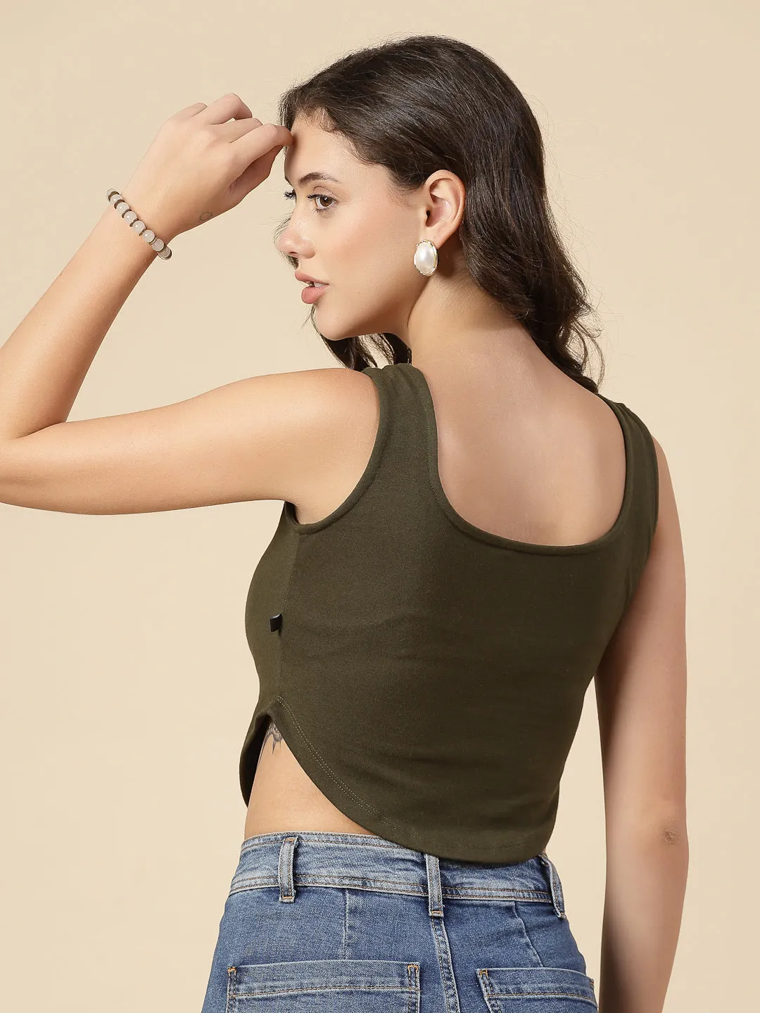 Cool Comfort Solid Scoop Neck Crop Tank Top