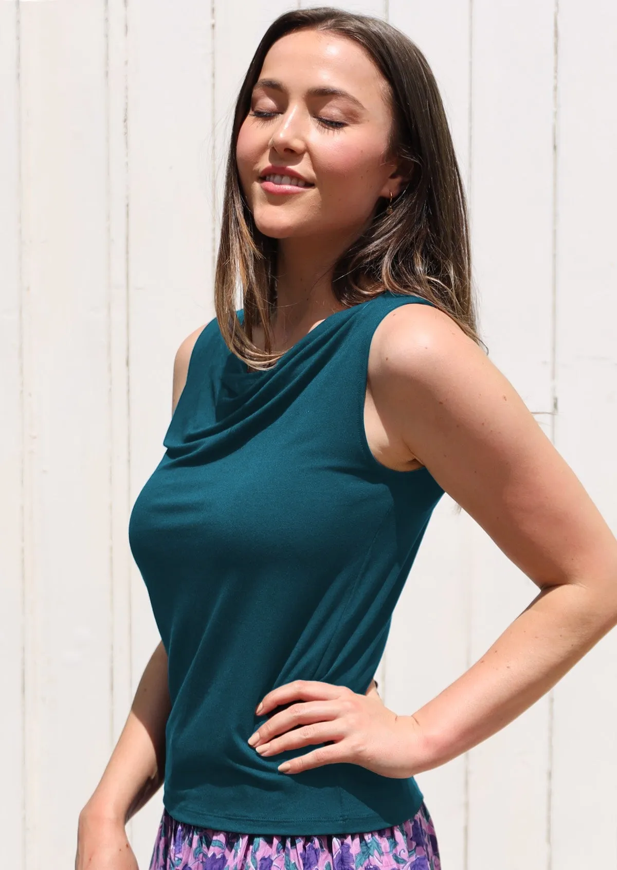 Cowl Neck Singlet Top Teal