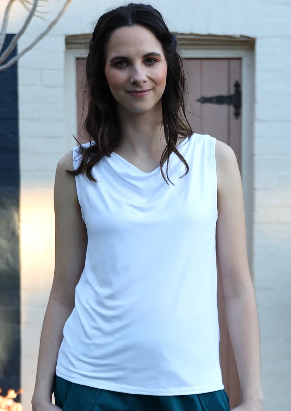 Cowl Neck Singlet Top White