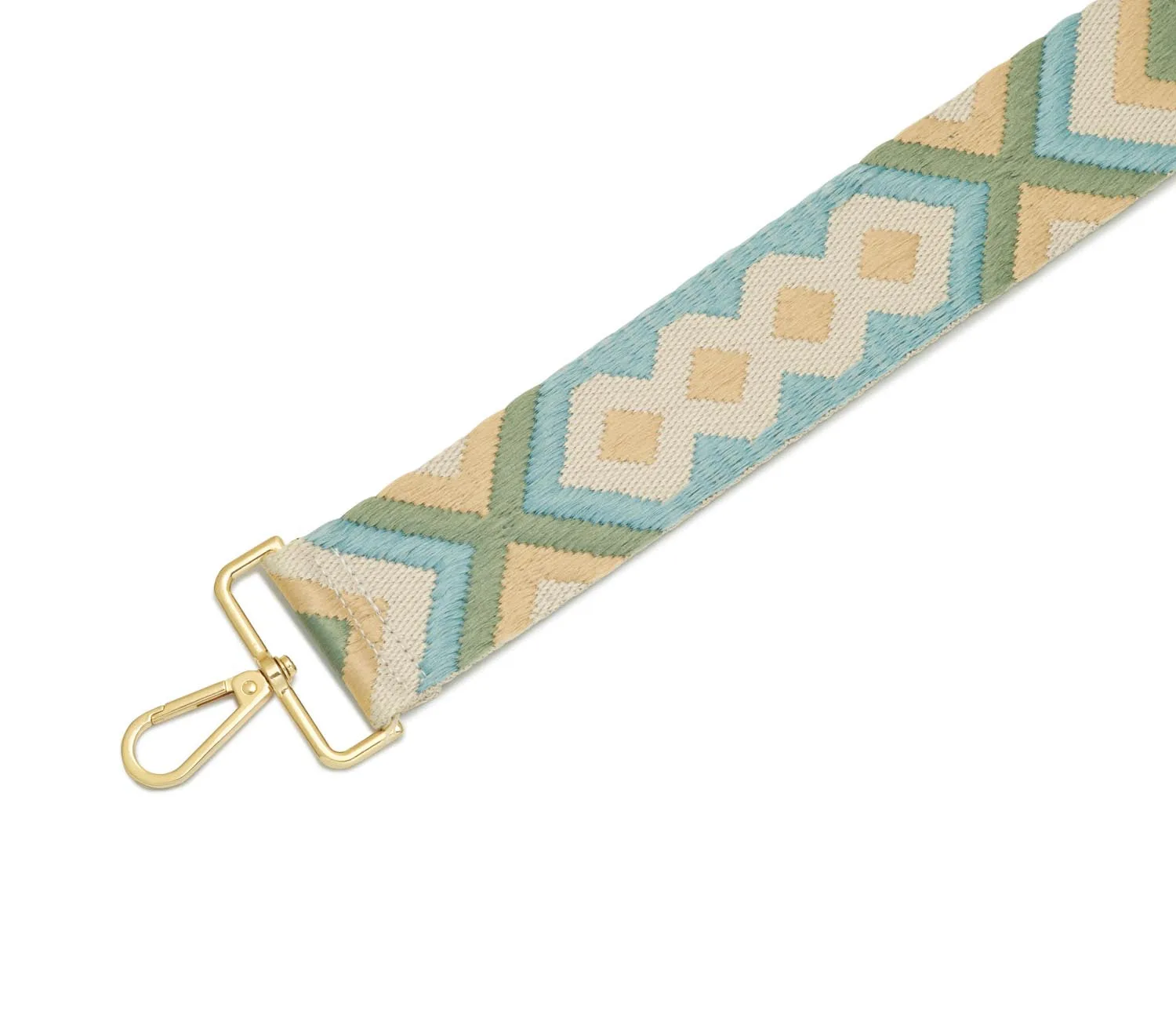 Crossbody Strap - Light Blue and Cream Bohemian Print (Gold Hardware)