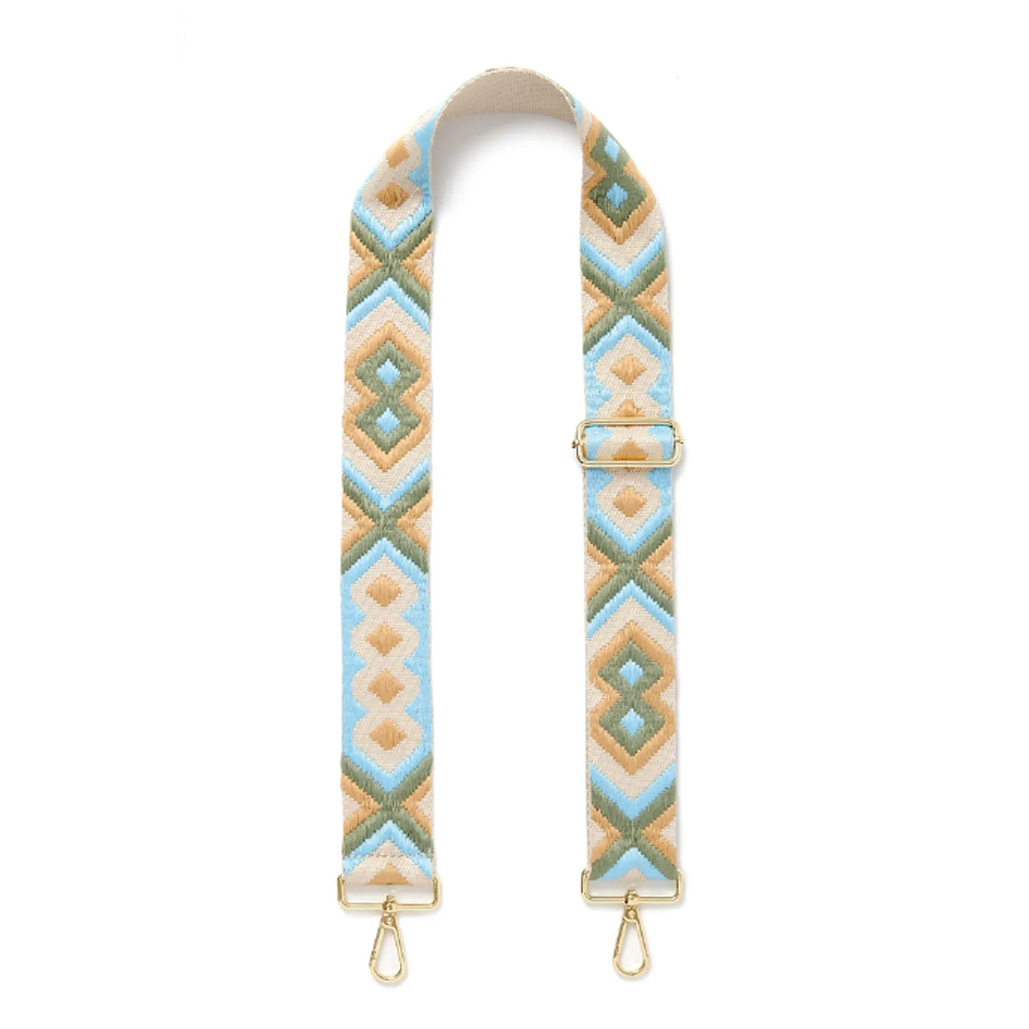 Crossbody Strap - Light Blue and Cream Bohemian Print (Gold Hardware)