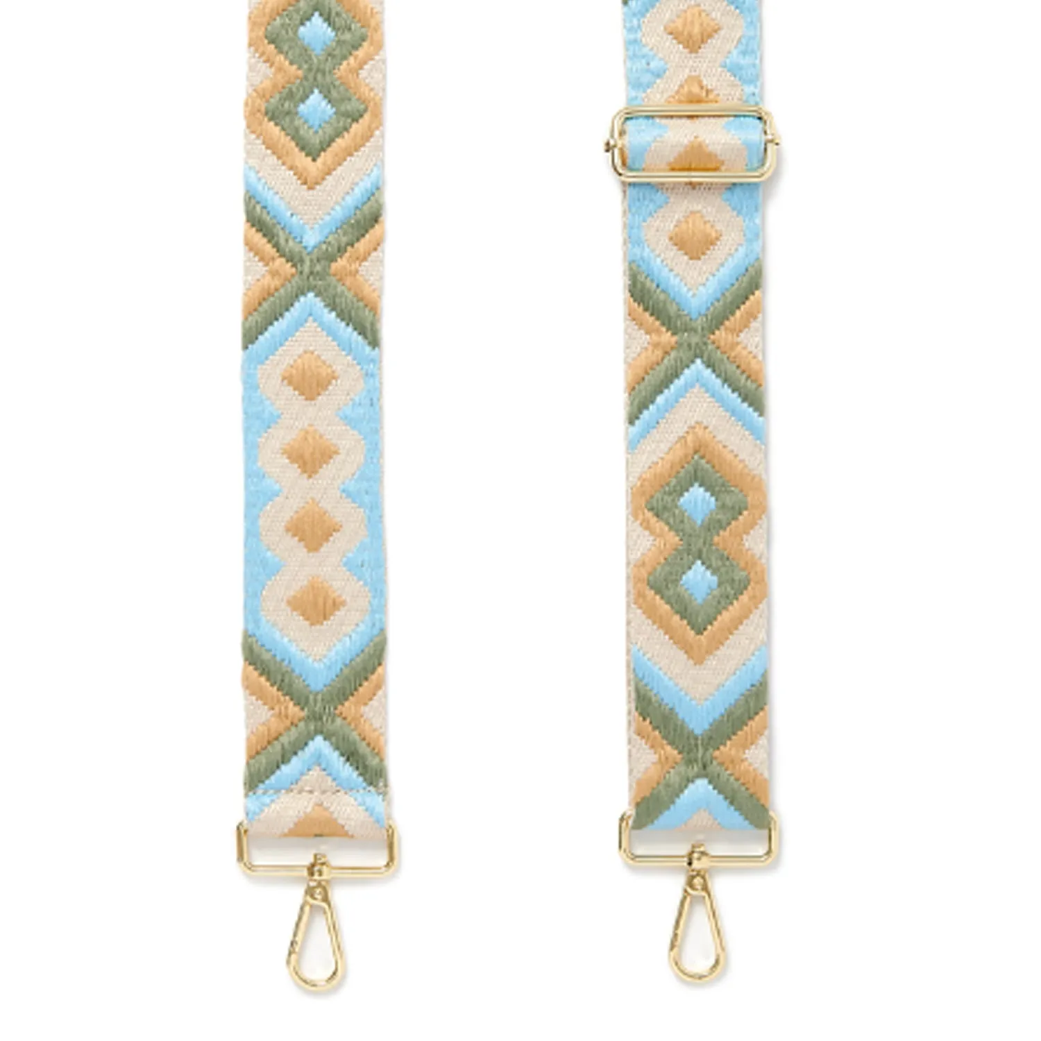 Crossbody Strap - Light Blue and Cream Bohemian Print (Gold Hardware)