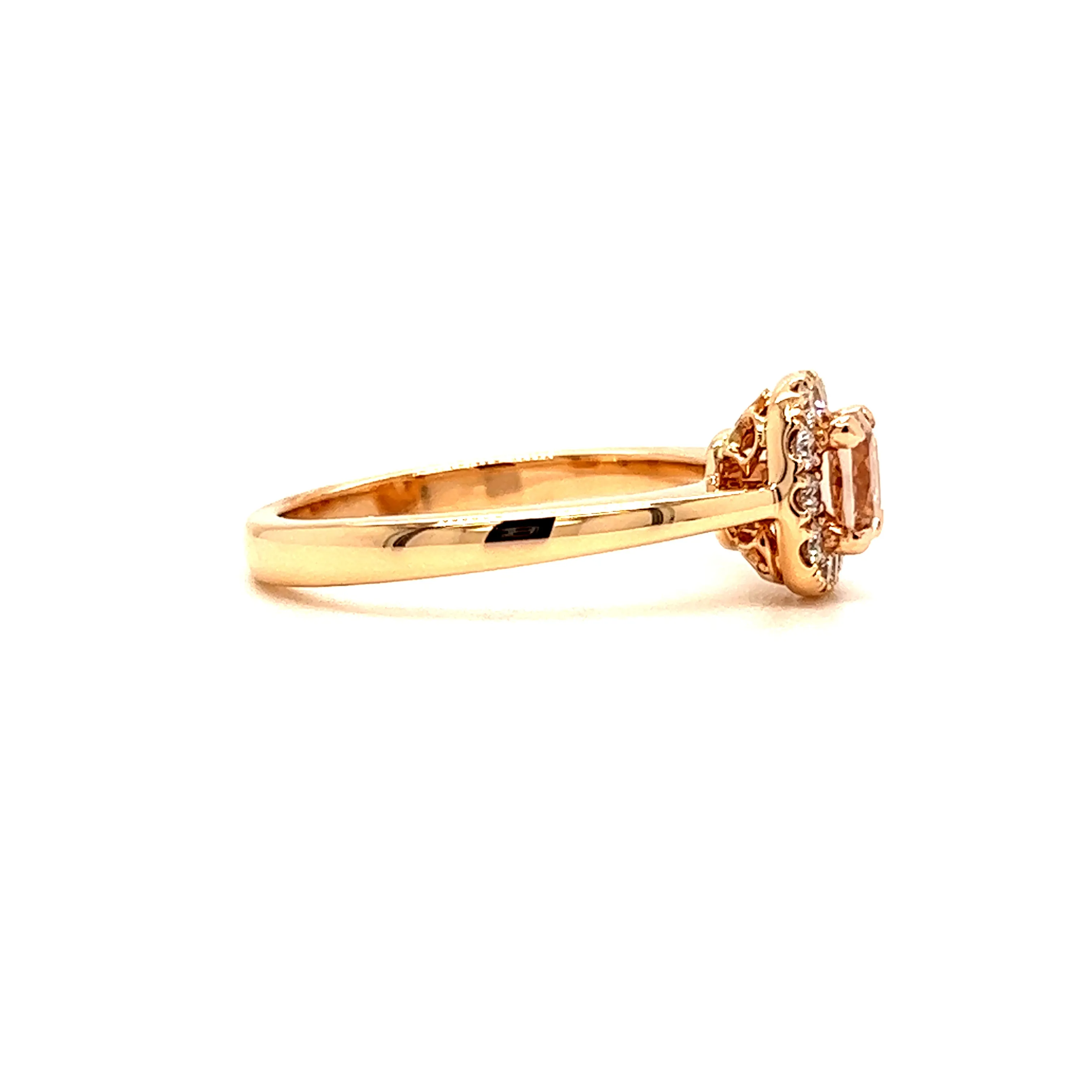 Cushion Morganite Ring with Diamond Halo in 14K Rose Gold