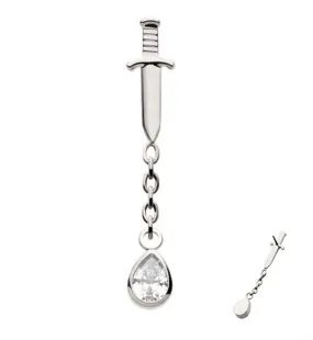 Dagger Dangle Chain Teardrop Clear CZ Threadless Top