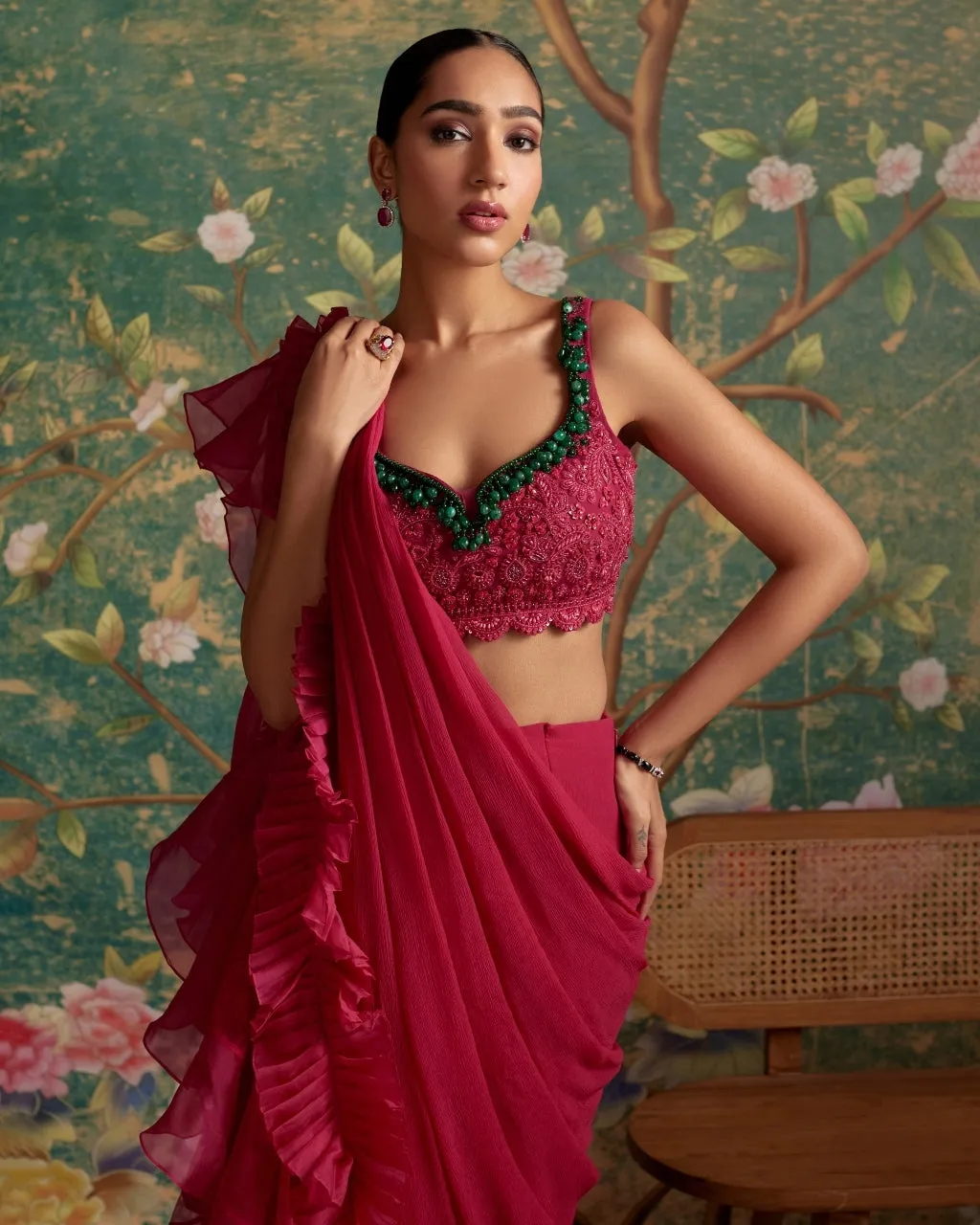 Deep Fuchsia Allure Sari Set