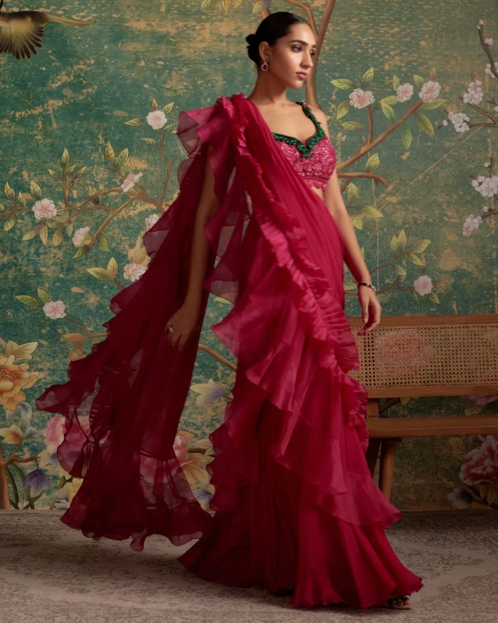 Deep Fuchsia Allure Sari Set