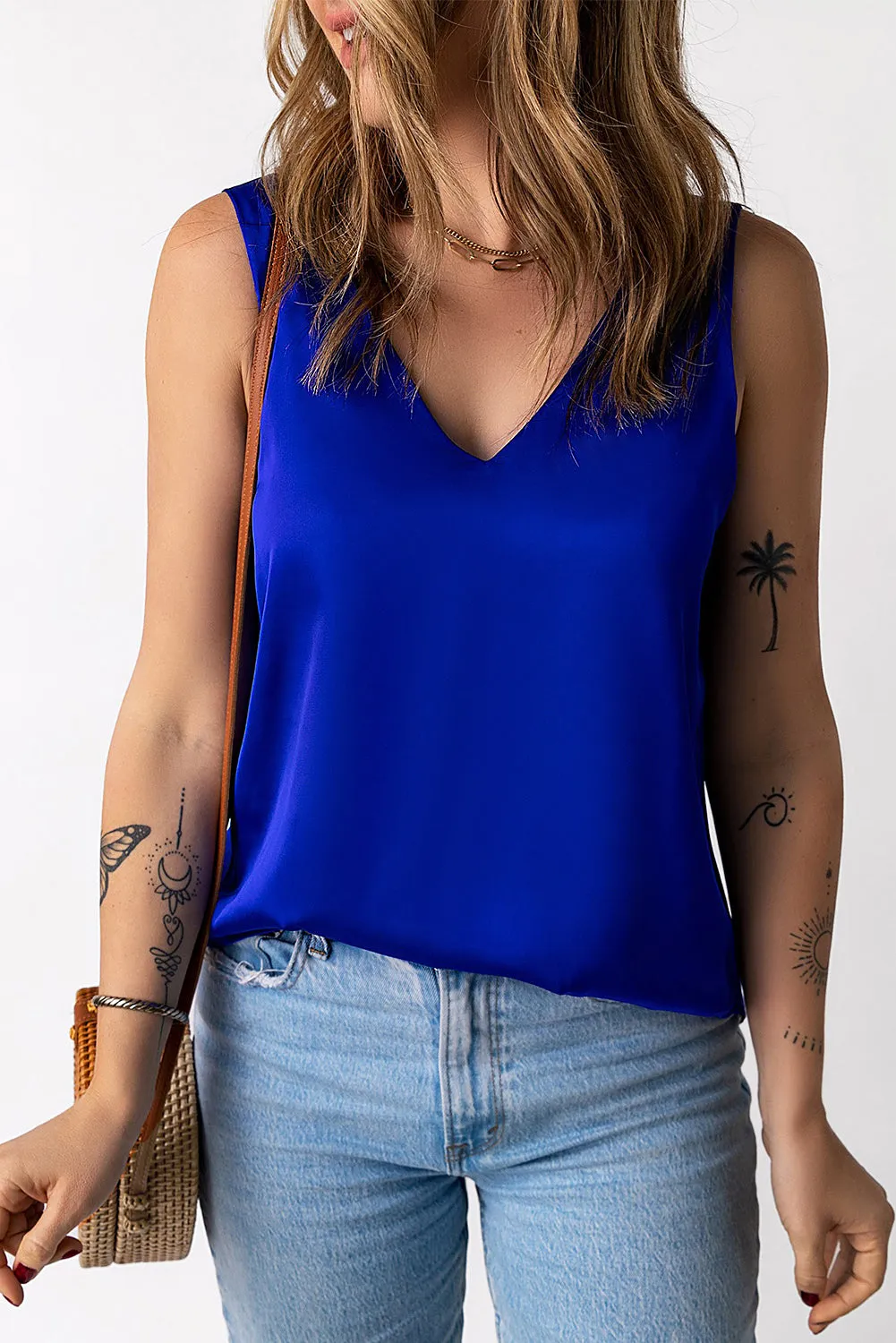 Deep V Neck Loose Tank Top Loose Sleeveless T Shirt Blouse