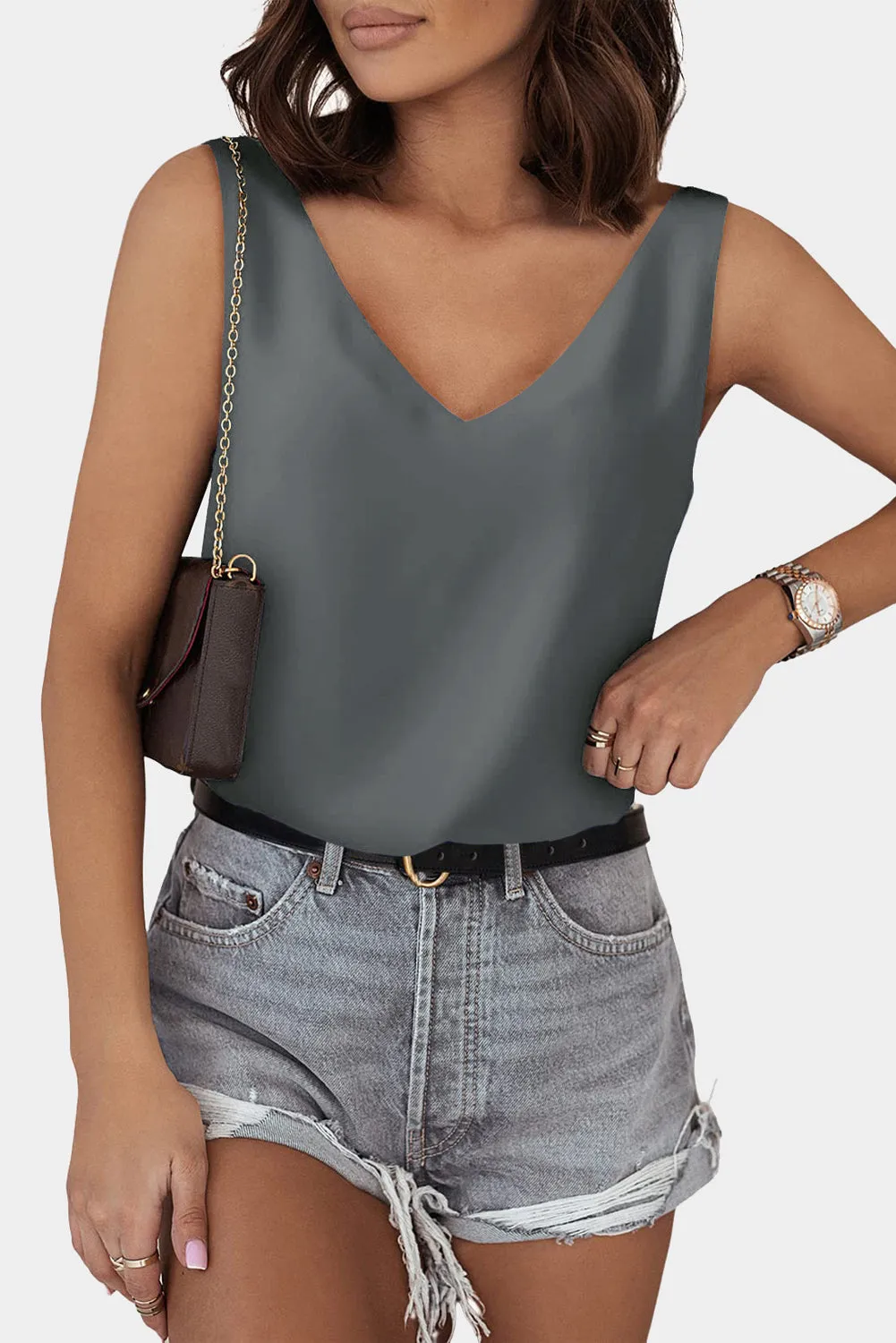 Deep V Neck Loose Tank Top Loose Sleeveless T Shirt Blouse