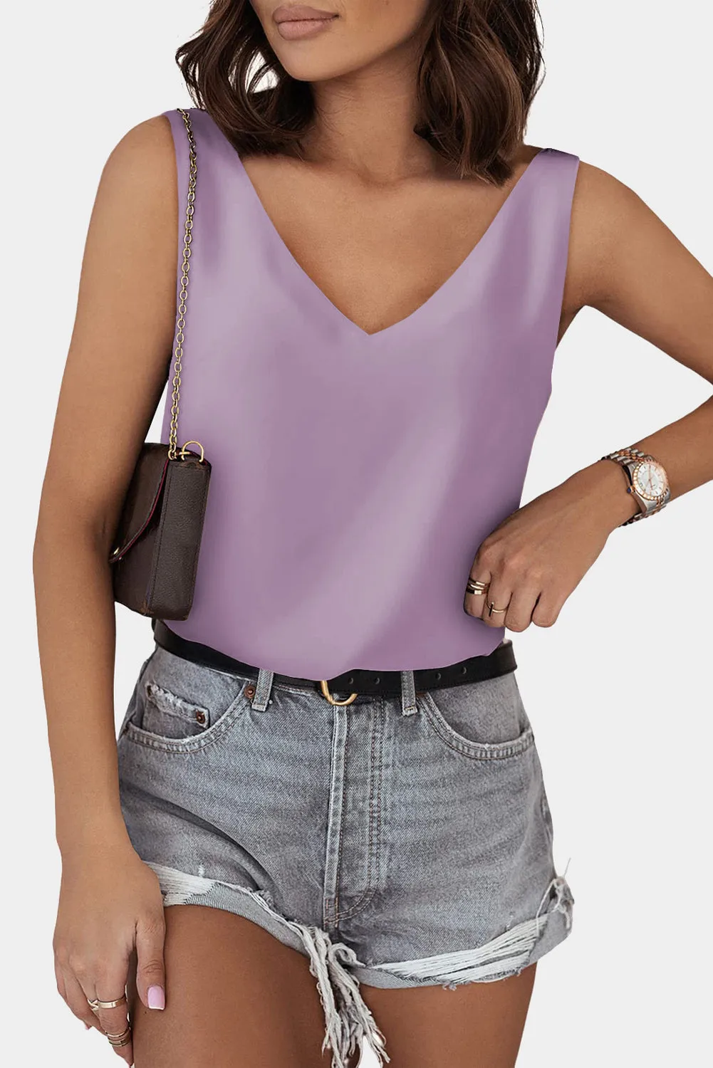 Deep V Neck Loose Tank Top Loose Sleeveless T Shirt Blouse