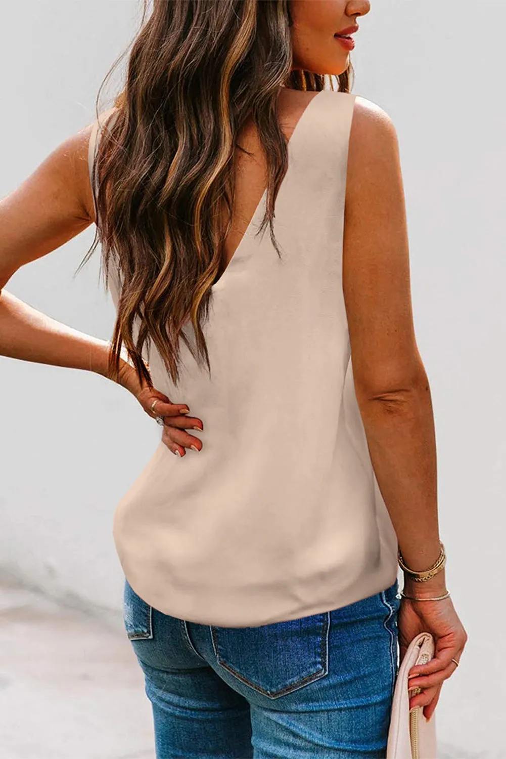 Deep V Neck Loose Tank Top Loose Sleeveless T Shirt Blouse