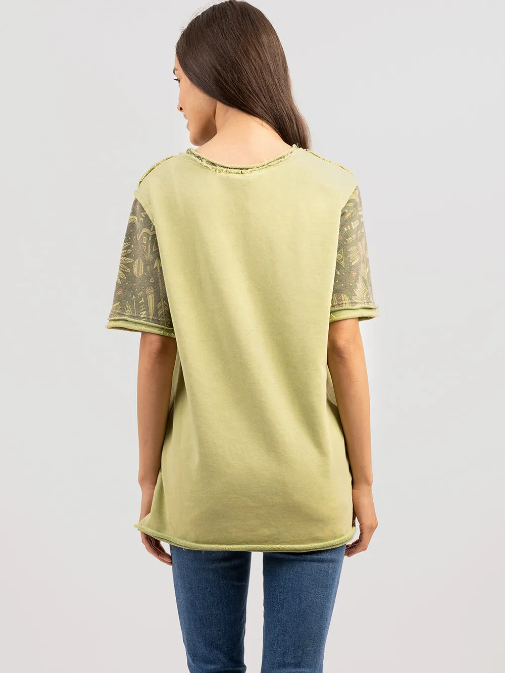 Delila Women Embroidered Washed Cactus Tee With Rhinestones