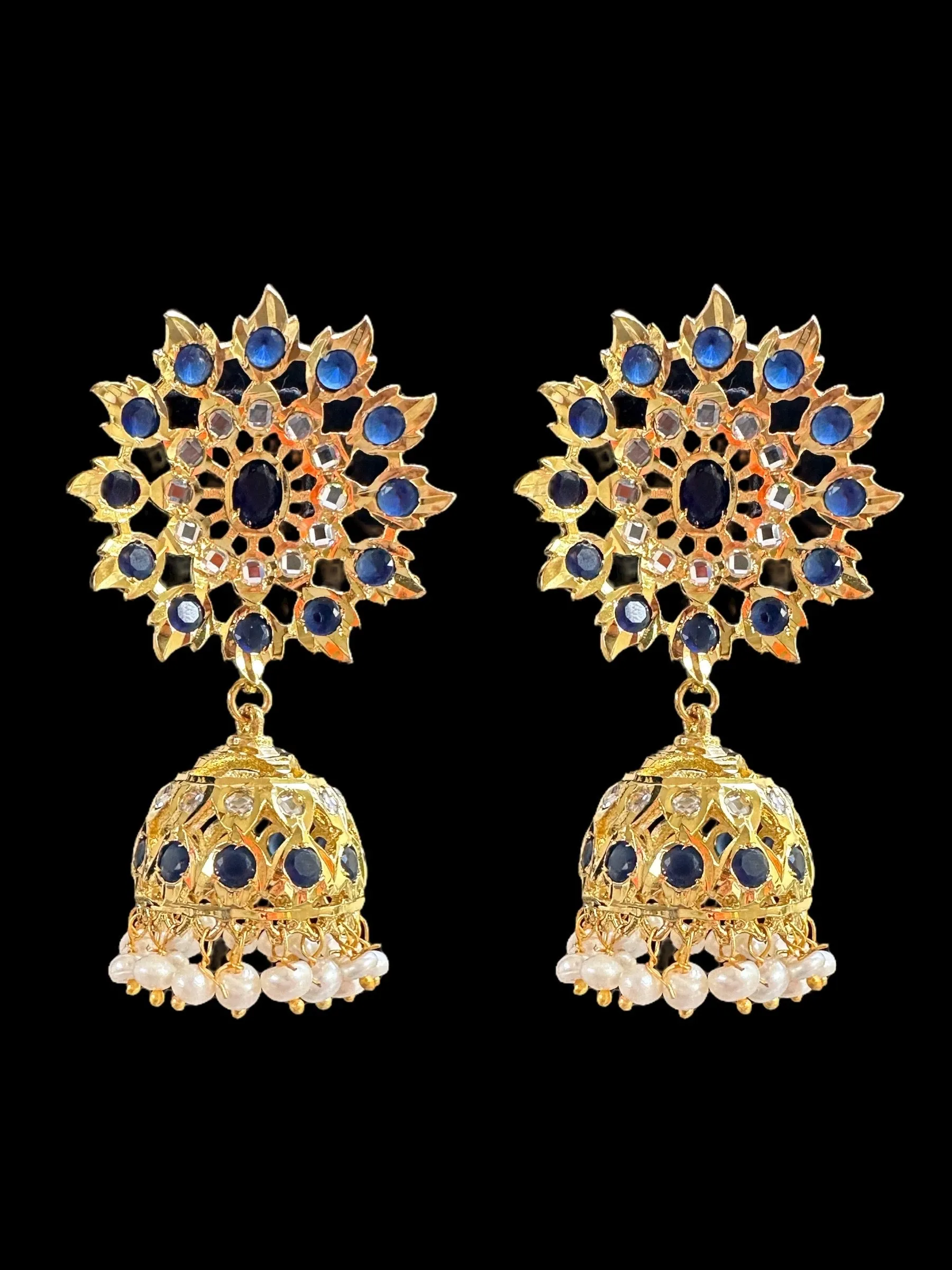 DER515 karanphool jhumka - large size / blue  ( READY TO SHIP )