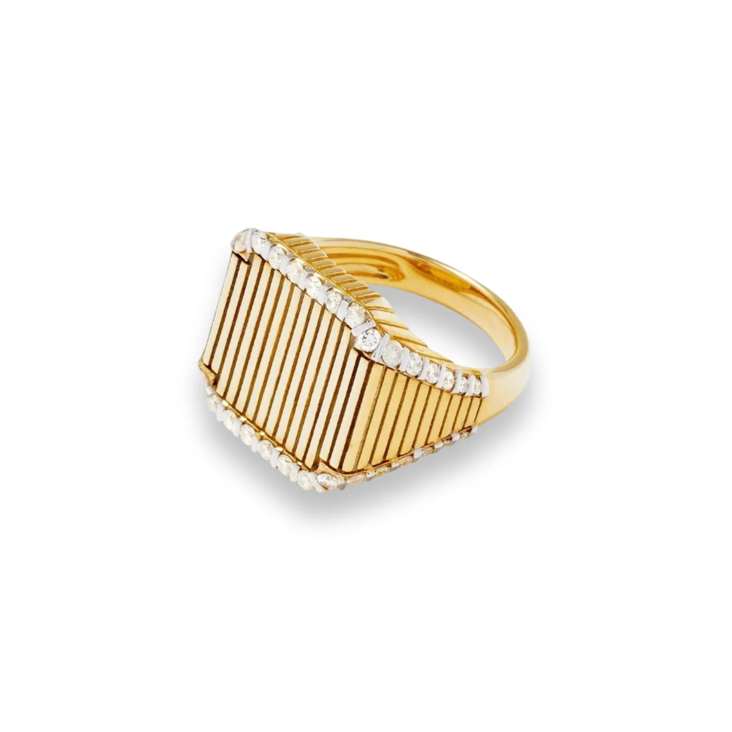 Diamond & Gold Fluted Princess Signet Ring