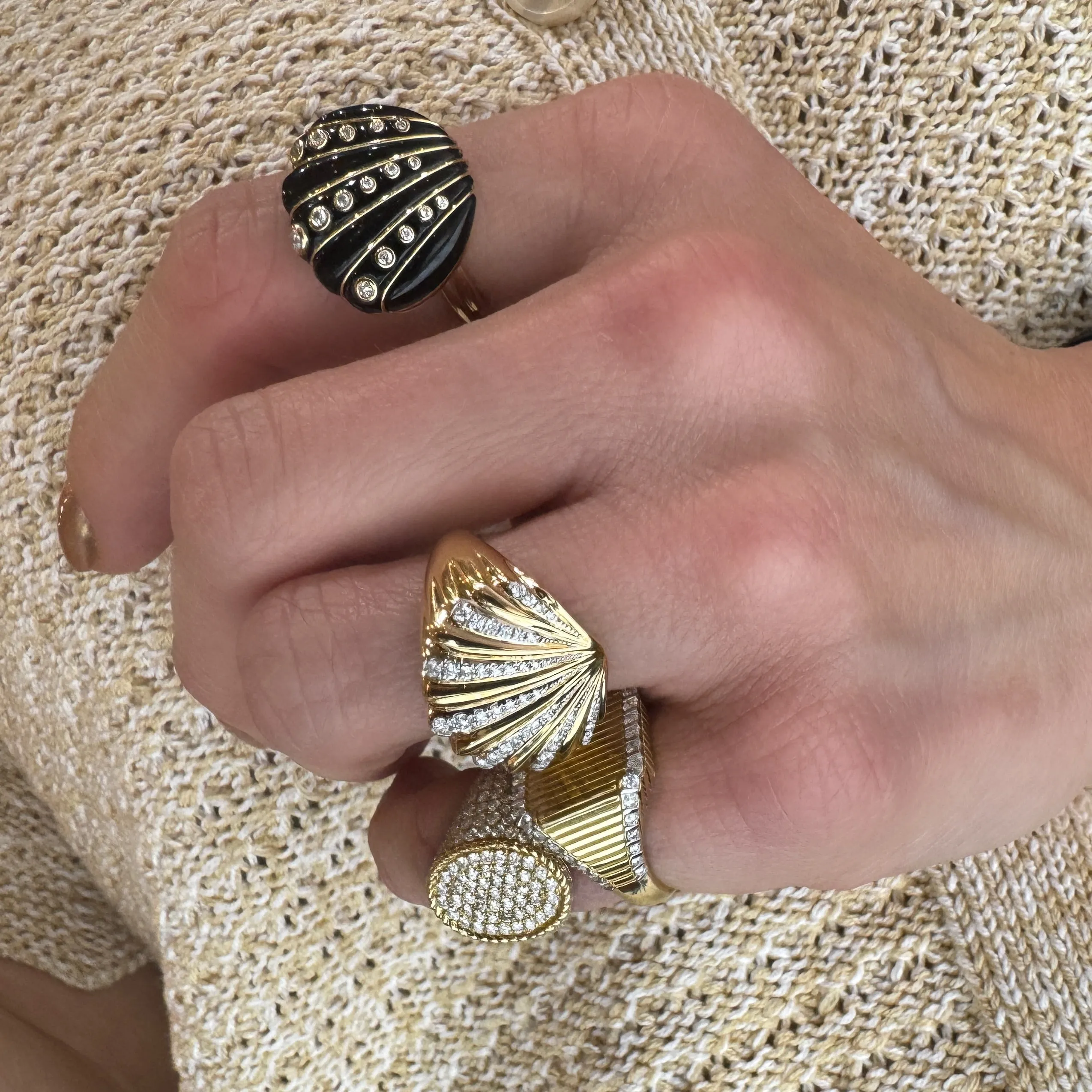 Diamond & Gold Fluted Princess Signet Ring